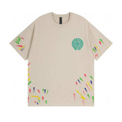 Chrome Hearts T-Shirt Cross Cemetery Paint Drips Cream