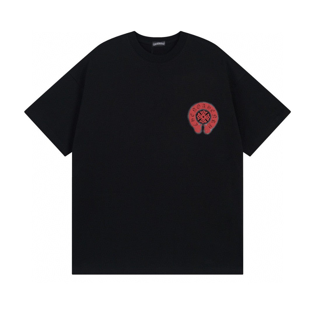 Chrome Hearts T-Shirt Red Horse Shoe Logo Pocket Black