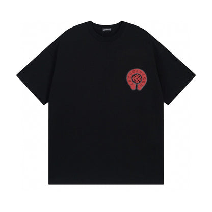 Chrome Hearts T-Shirt Red Horse Shoe Logo Pocket Black