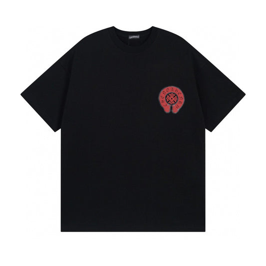 Chrome Hearts T-Shirt Red Horse Shoe Logo Pocket Black