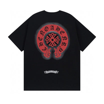 Chrome Hearts T-Shirt Red Horse Shoe Logo Pocket Black