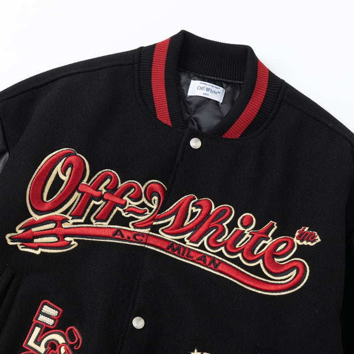 Off-White x AC Milan Varsity Jacket Black and Red